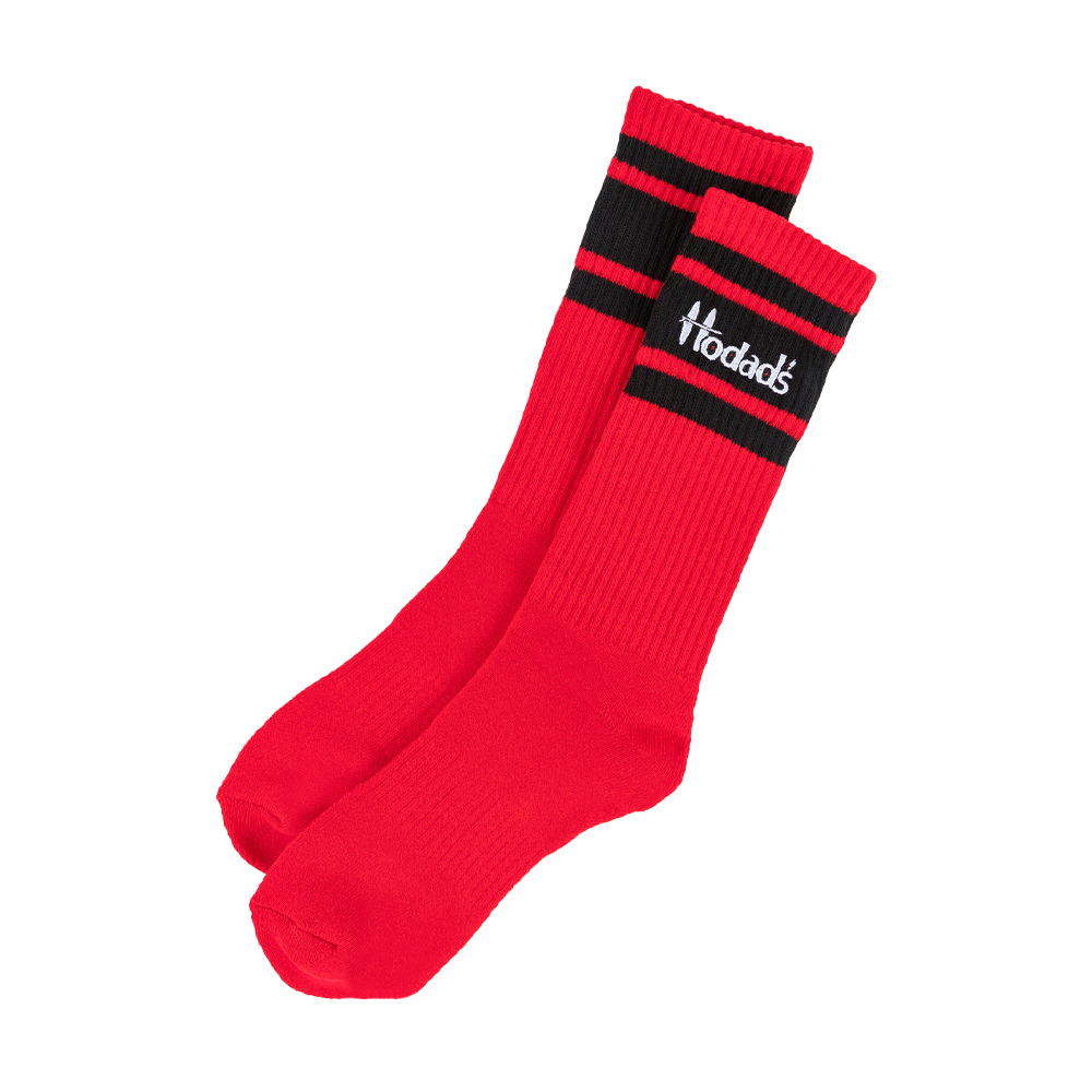 Red Gym Sock with Black Stripe & Embroidered White Hodad’s Letter Logo