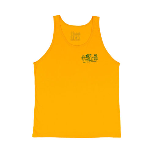 Yellow Tank with Hodad's Logo and Ocean Beach San Diego tagline front view